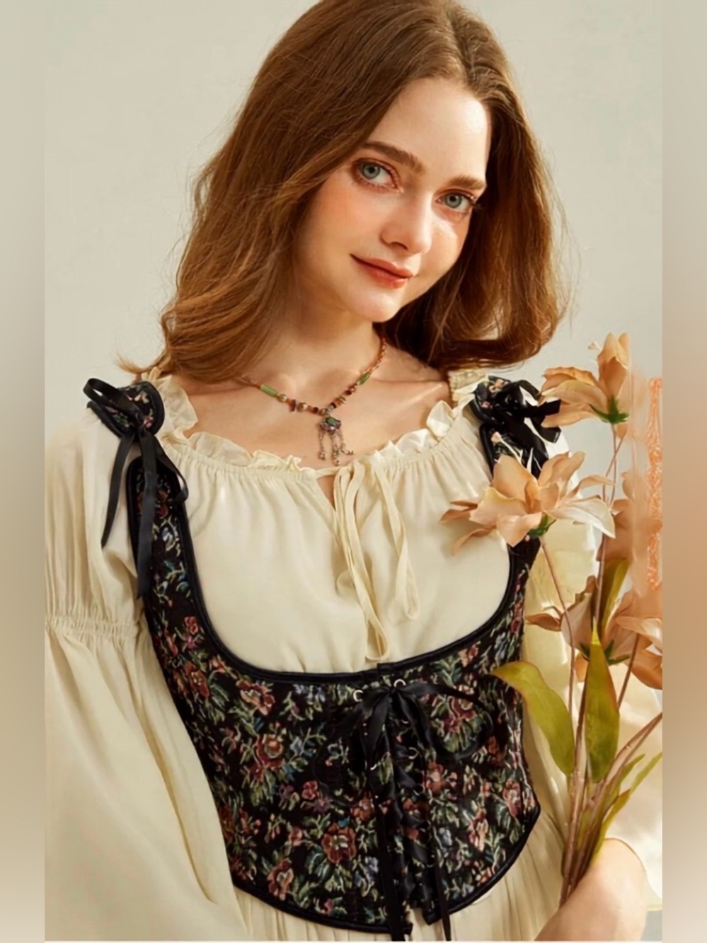 Scarlet Darkness NWT Renaissance Floral Tapestry Underbust Corset Lace Up Sz. 12